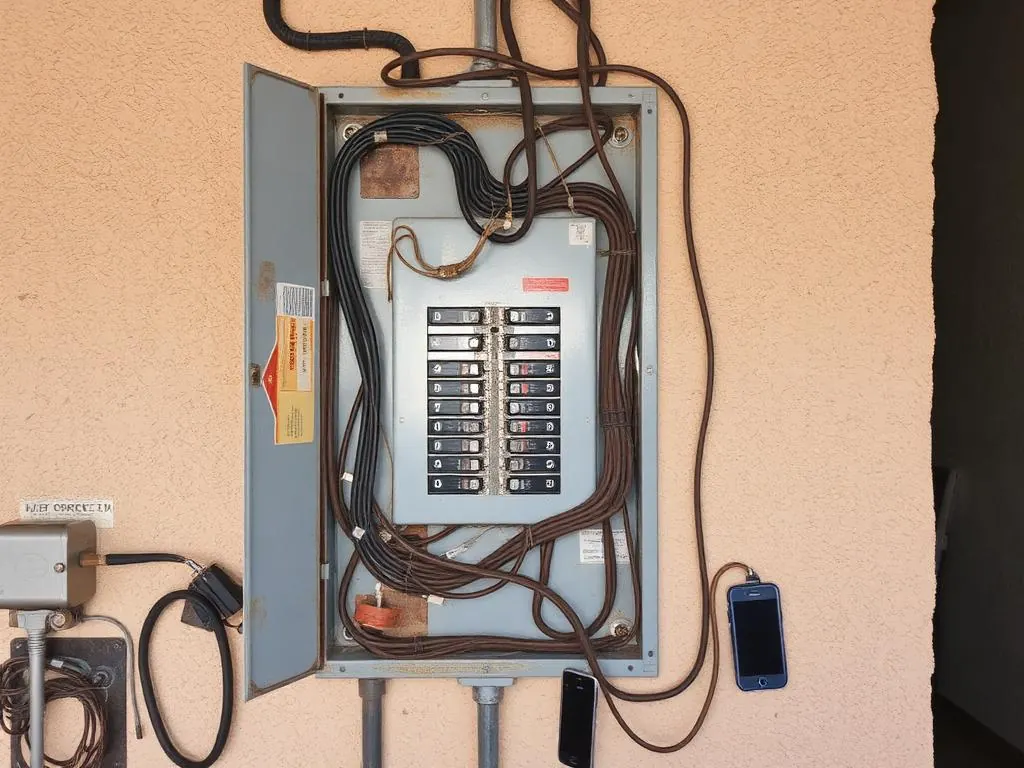 Residential electrical panel being evaluated before an upgrade by ABE'S Electric