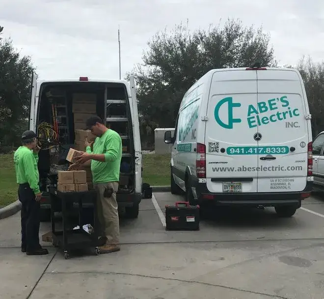 ABE'S Electric truck at a generator installation job site